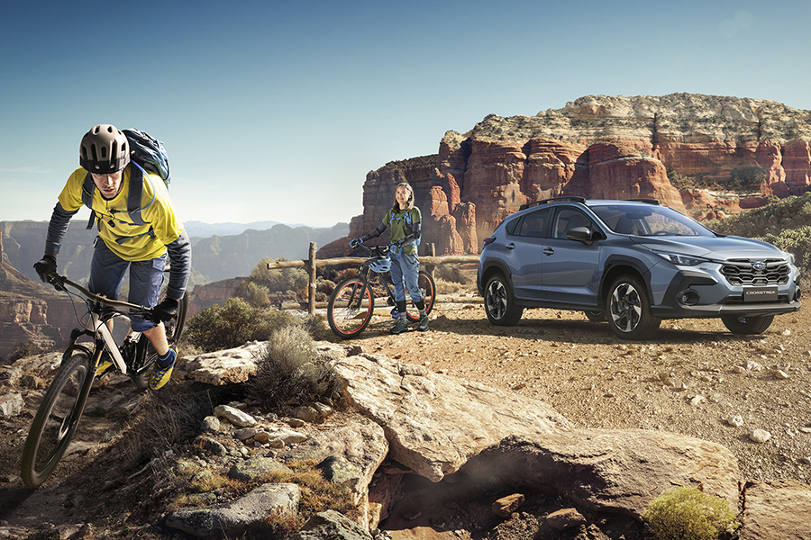 Subaru Crosstrek kalnu apvidū ar kalnu velosipēdiem – ideāli piemērots aktīvam dzīvesveidam ar vietu aprīkojumam, pilnpiedziņu un piedzīvojumu garu katrā detaļā.