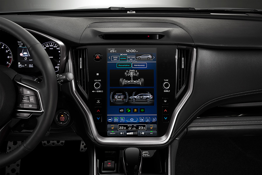 Subaru Outback ar informatīvu skārienekrānu – seko līdzi braukšanas režīmam, piedziņas sistēmai, degvielas ekonomijai un automobiļa dinamikai reāllaikā.