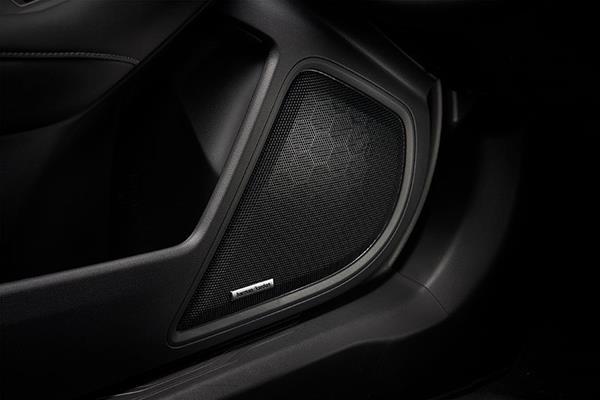 Skaļrunis, kas integrēts Subaru priekšējās durvju apdarē.